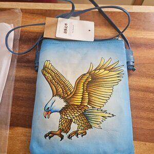 vivid by Sakura blue eagle pattern hand painted genuine leather crossbody small